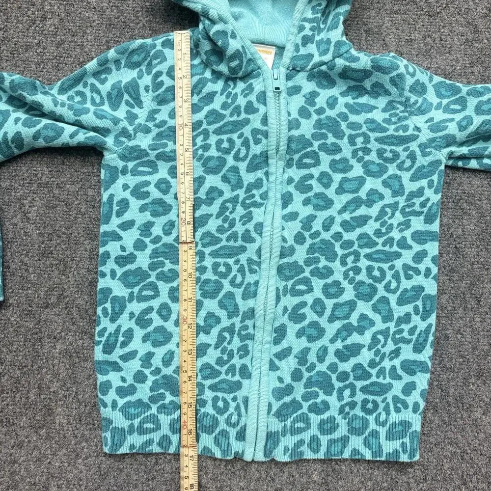 Gymboree Leopard Sweater Hoodie Teal Blue Full Zip Cotton Sweater Girls M 7/8